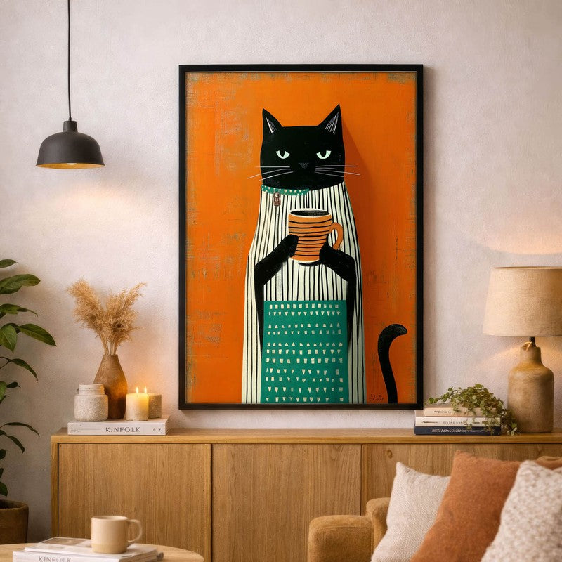 Cat's Brew Wall Painting With Frame