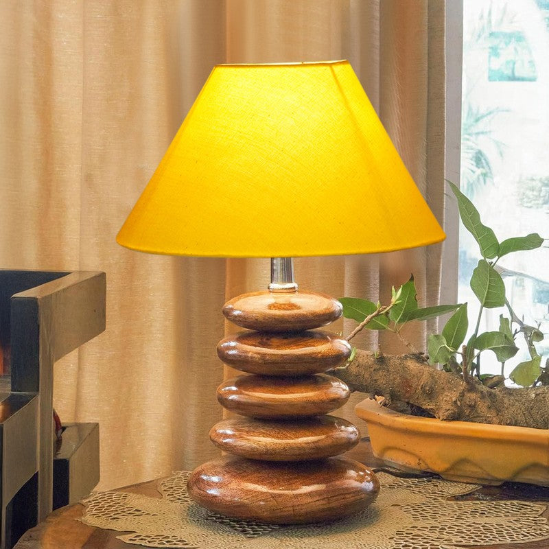 Luvora Cotton Table Lamp With Wooden Base - Yellow