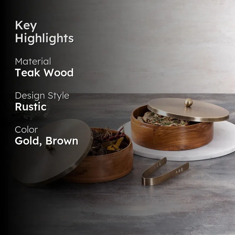 Rasoiya Teak Wood Round Masala Box - Three Piece Set media 2