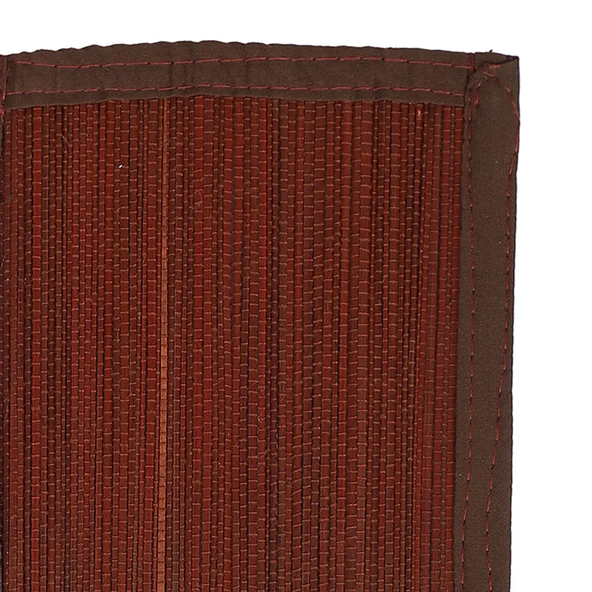 Close-up of a single brown square coaster on a white background