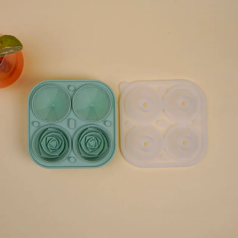 Rose Trio Silicone 4-Cube Ice Mould - Green media 4