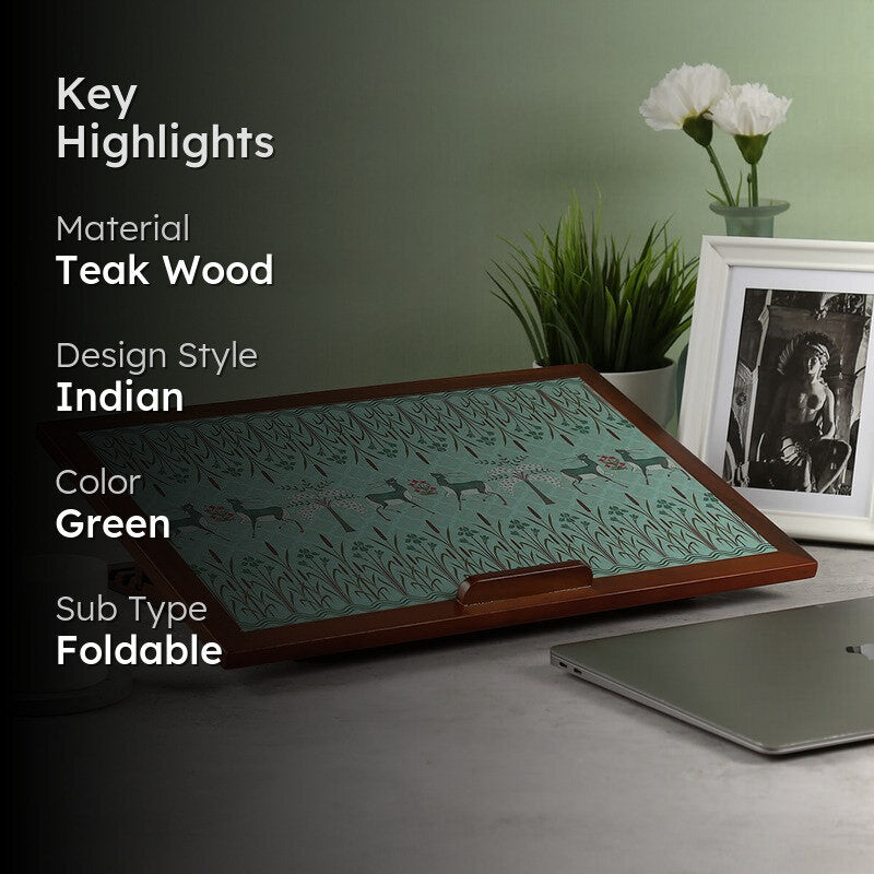 India Circus Teak Wood Mirroring Deer Garden Laptop Table media 2