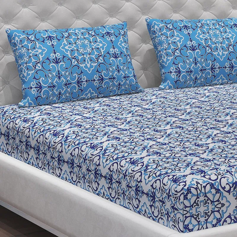 Monte Carlo Petal Aura Cotton Bedsheet (Blue,White) - 104 TC media 5