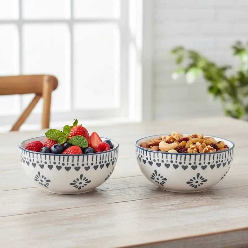 TableTreat Ceramic Snack Bowls (Blue,White, 200 mL Each) - Set Of Two media 1