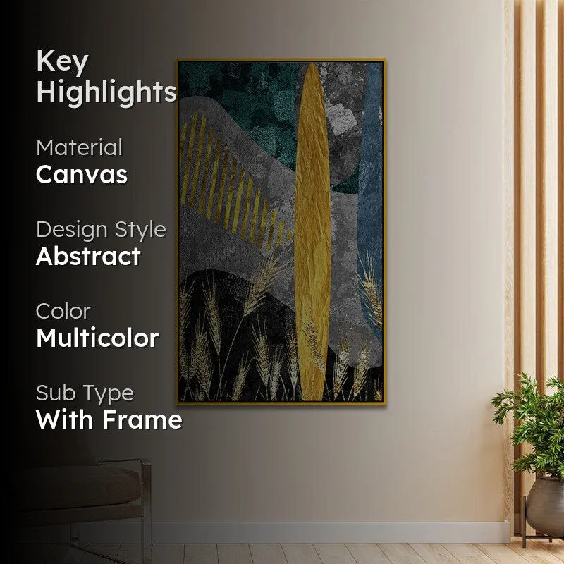 Indigo Eclipse Abstract Canvas Wall Painting With Frame - Gold media 2