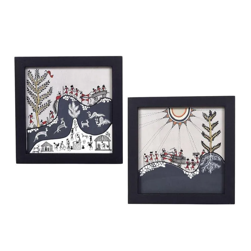 Varuti Vaya Warli Canvas Wall Art - Set Of Two media 3
