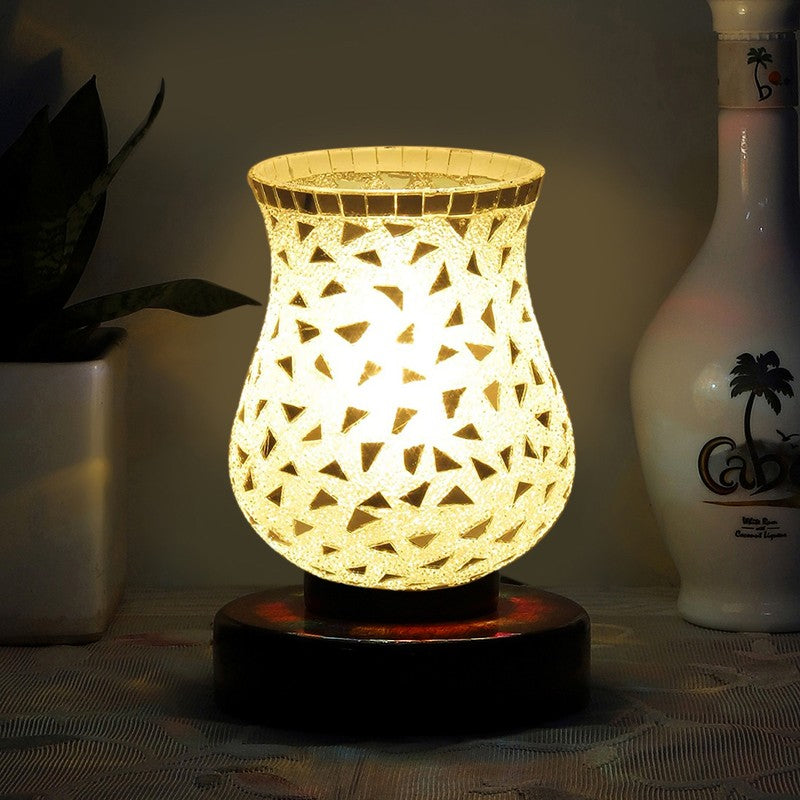 Starella Mosaic Glass Table Lamp With Wooden Base - Multicolor