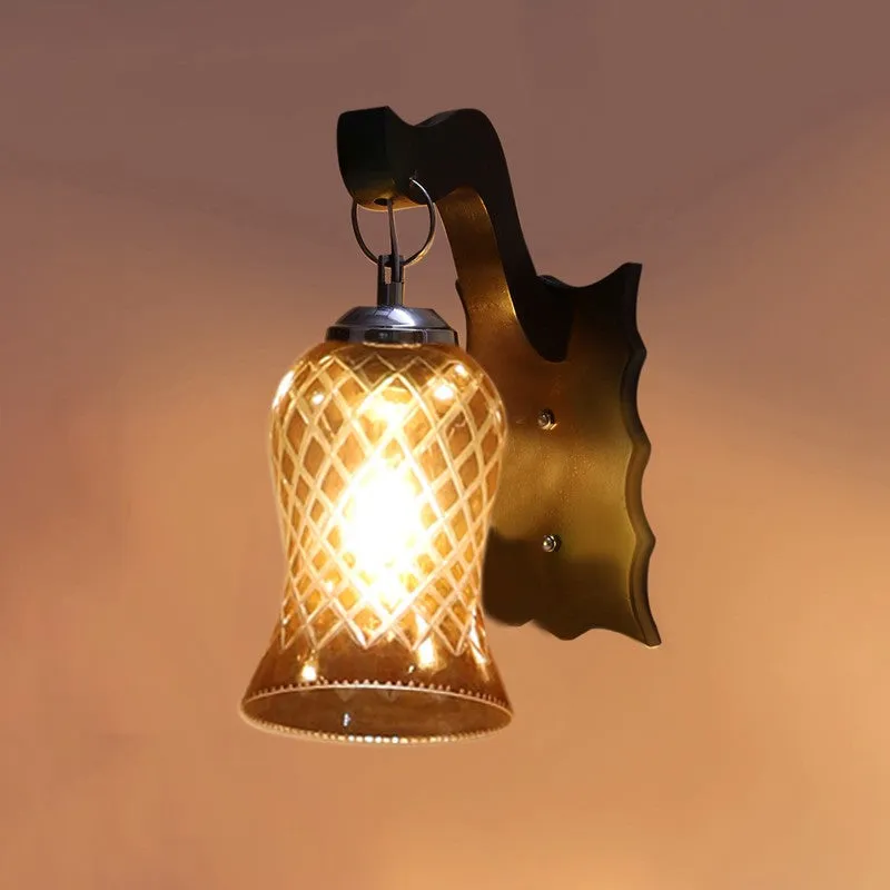 Honey Glow Wavy Amber Glass Wall Lamp media 8
