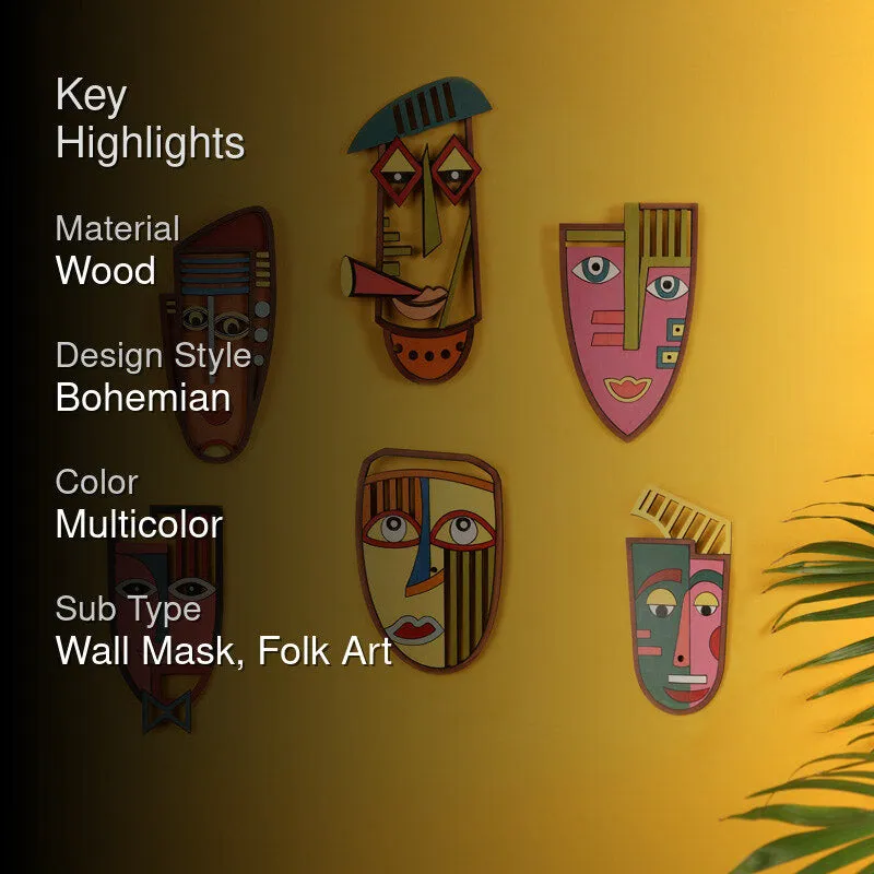 Kanjari Mask Wooden Wall Accent - Set of Six media 2