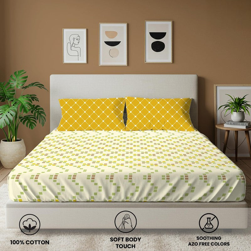 Urban Space GeoDot Cotton Bedsheet (Yellow) - 144 TC media 4