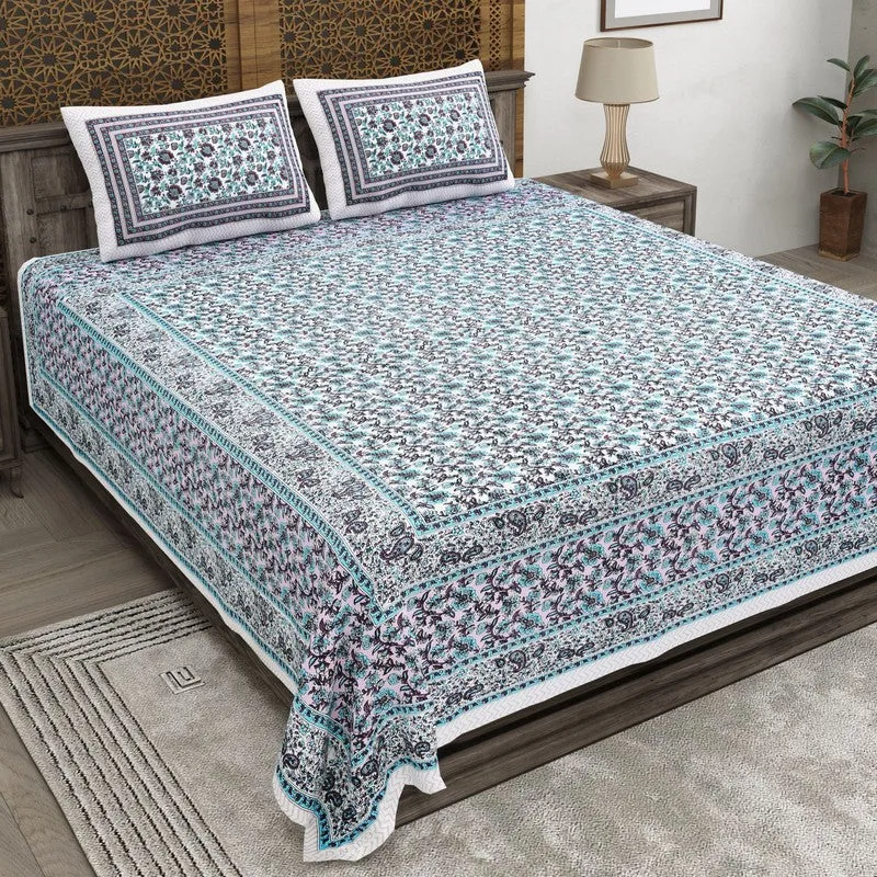 Crafton Cotton Bedsheet (Blue,White) - 240 TC media 1