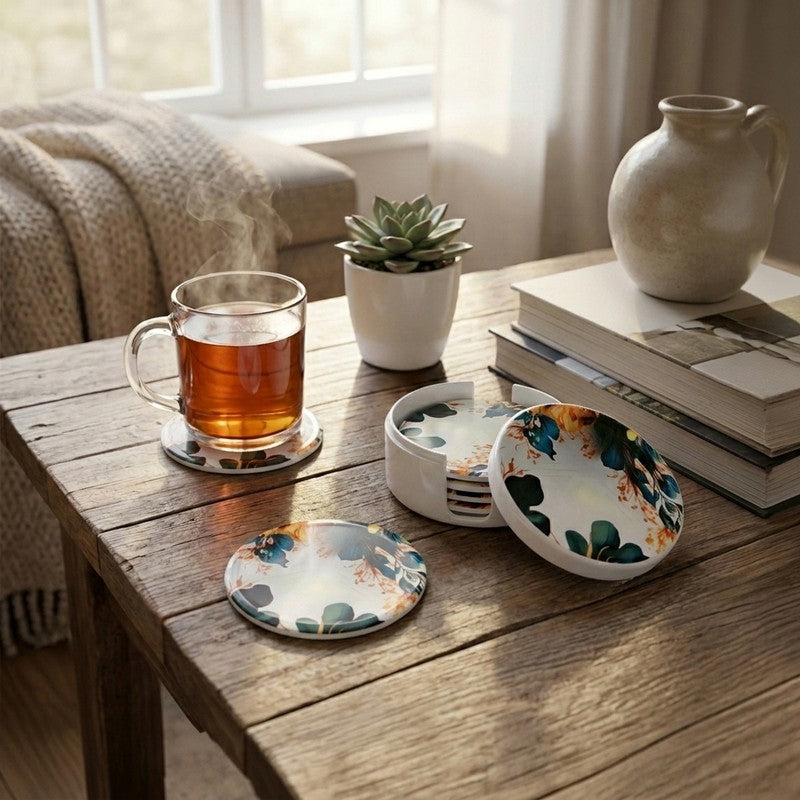 Meadow on White Melamine Coaster Set - Eight Piece Set