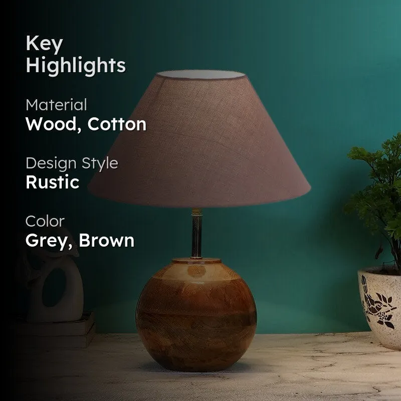 Auryon Cotton Table Lamp With Wooden Base - Grey media 2