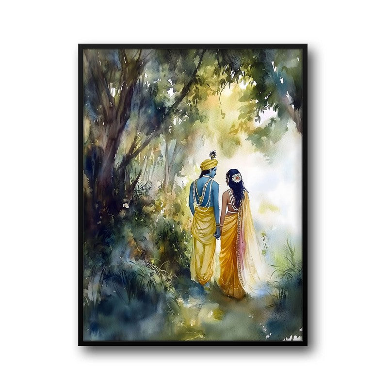 Sri Radha Krishna Archival Paper Wall Painting With Frame - Black media 5