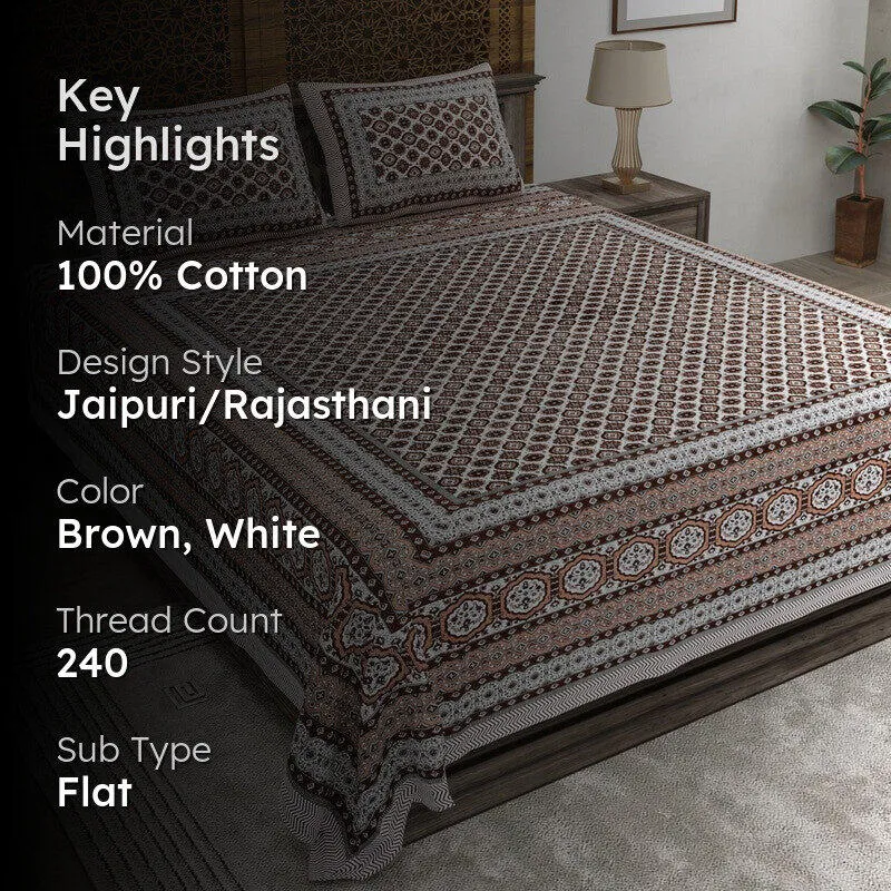 Styleo Cotton Bedsheet (Brown,White) - 240 TC media 2