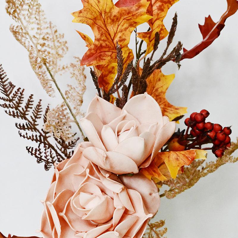 Amberosa Artificial Rose & Fall Leaves Bunch - Peach media 4