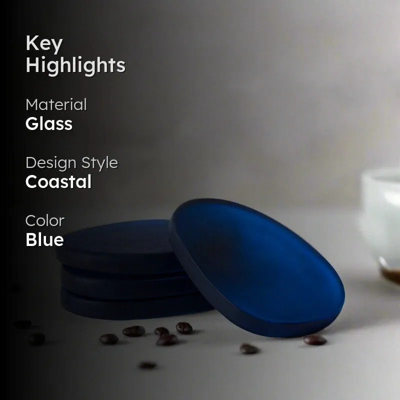 Glossy Pebble Glass Coaster (Blue) - Set Of Four media 2