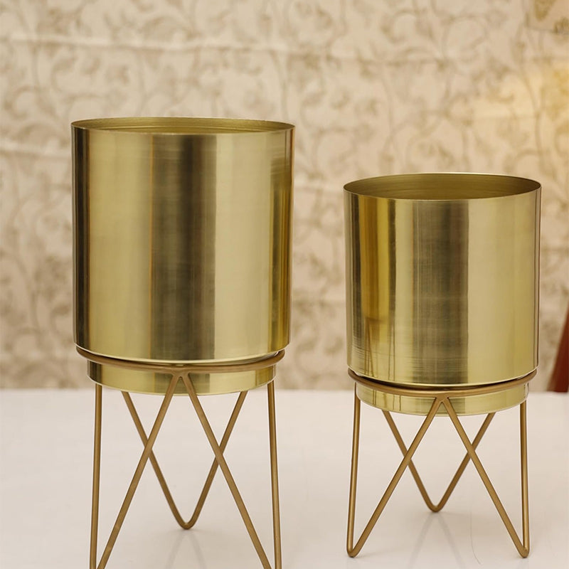 Mido Antique Planter With Stand (Gold) - Set Of Two media 3
