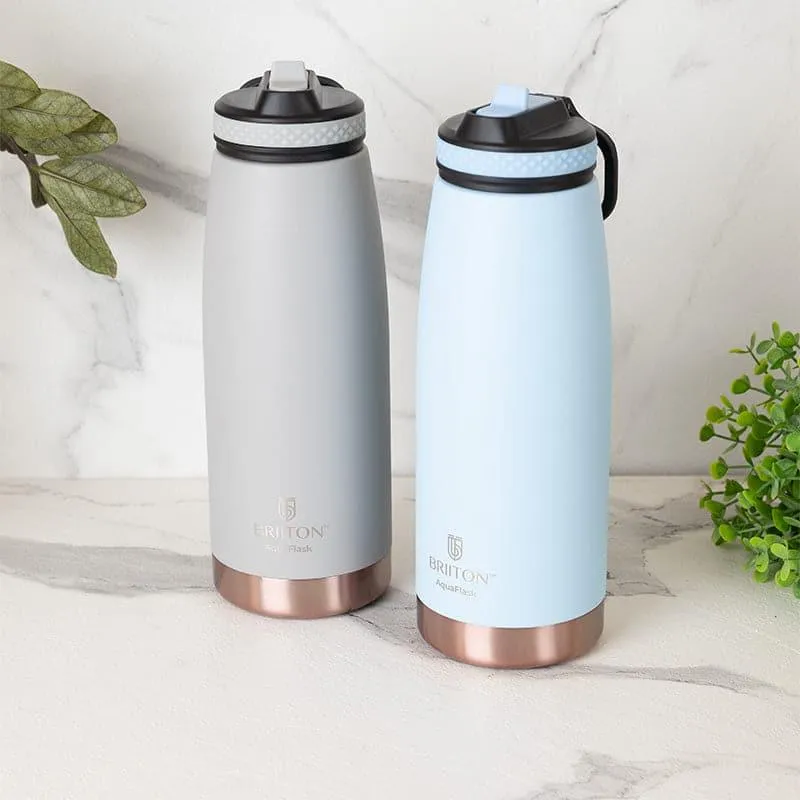 Turbo Hot & Cold Thermos Water Bottle (Blue & Grey, 1000 mL Each) - Set Of Two media 1