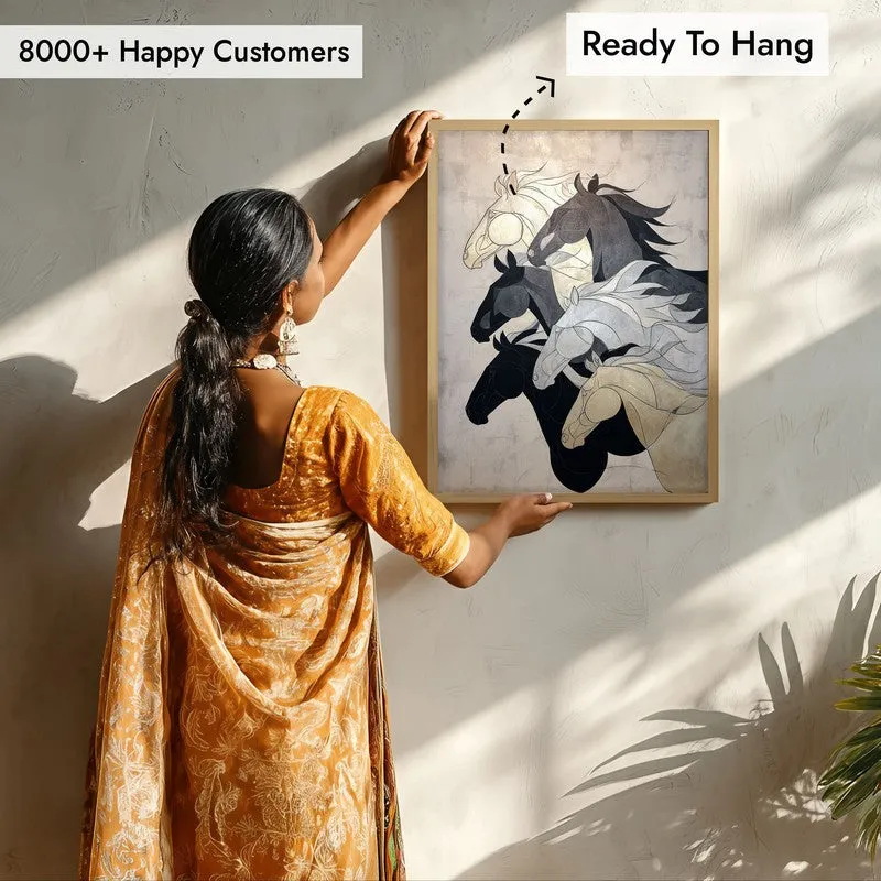 Regal Horse Wall Painting With Brown Frame media 8