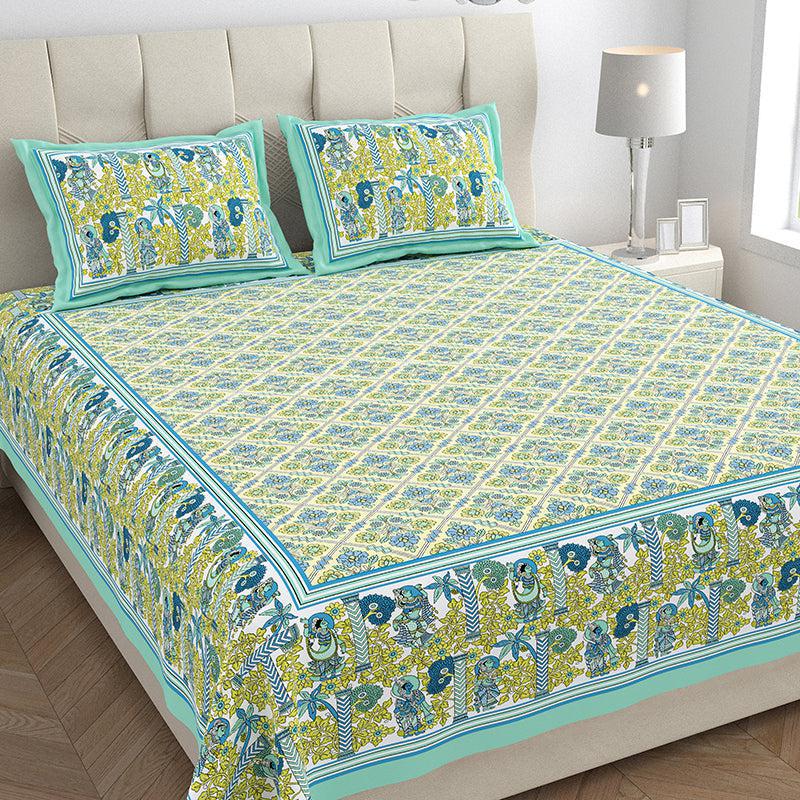 Saumya Serenity Floral Cotton Bedsheet (Green) - 150 TC media 5