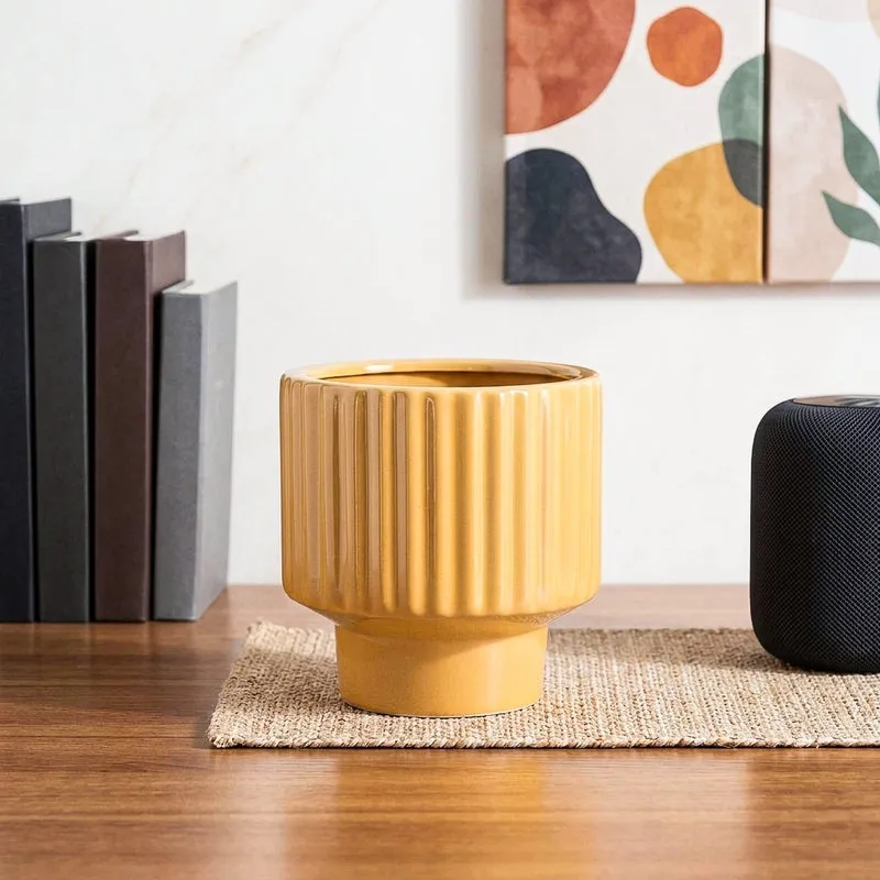 Ugaoo Classic Stria Ceramic Planter - Yellow media 1