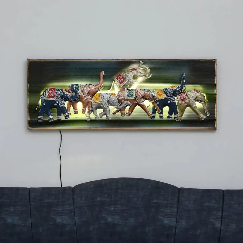 Colorful Elephants Iron Wall Accent With Wooden Frame media 1