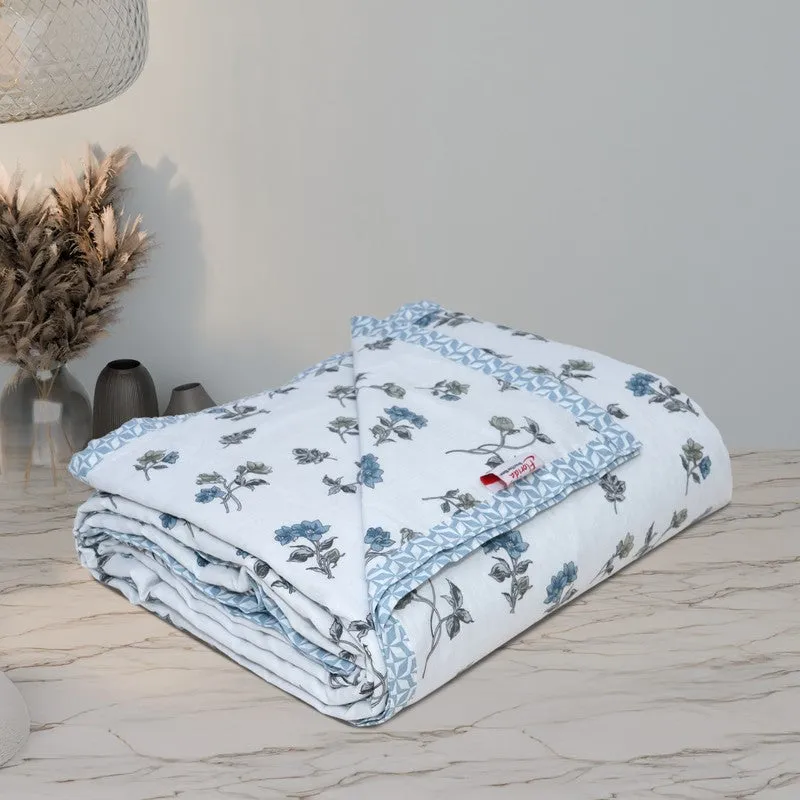 Floral Mist Printed Cotton Dohar (Blue,White) - 120 GSM media 10
