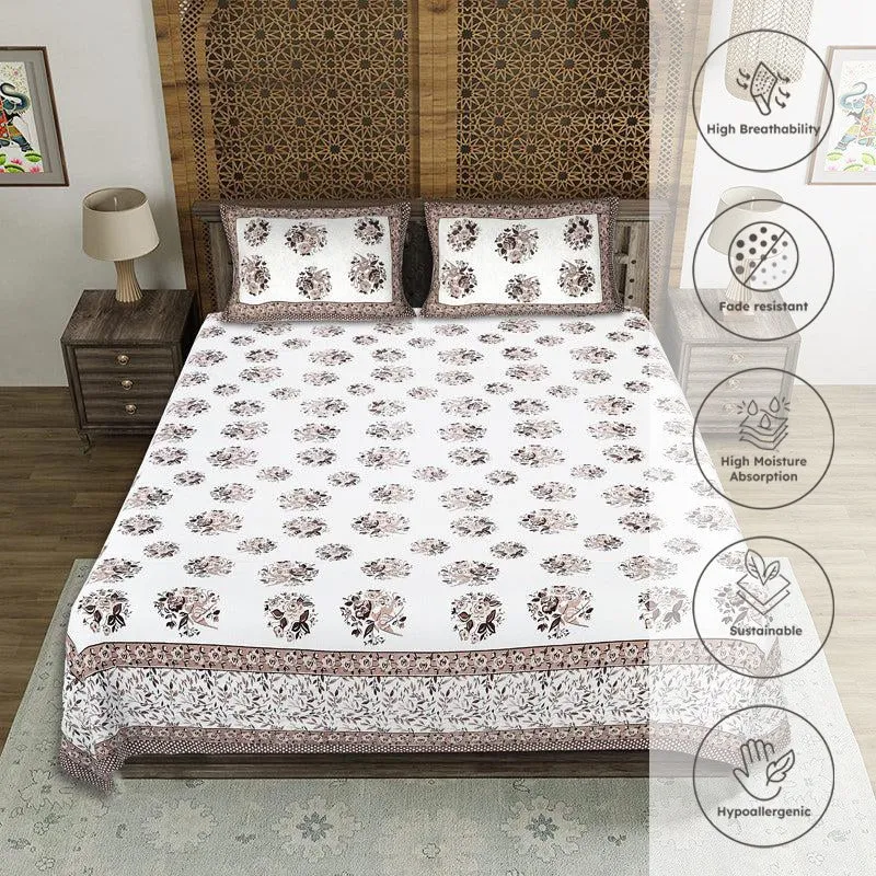 Bhuja Floral Cotton Bedsheet (Brown,Grey) - 144 TC media 3