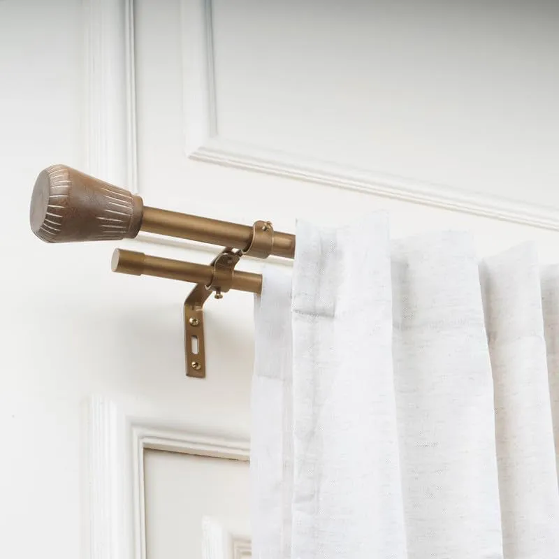 Stria Edge Duo Extendable 1" Double Curtain Rod With Urn Finial & Brackets media 1