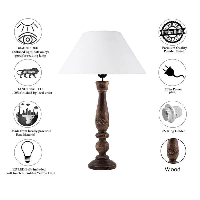 Floral Carved Fabric Table Lamp - White,Brown media 6