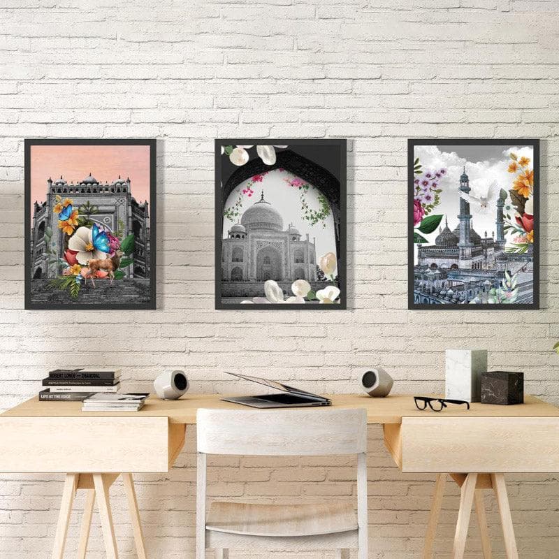 Indian Heritage Framed Paper Wall Painting - Set Of Three