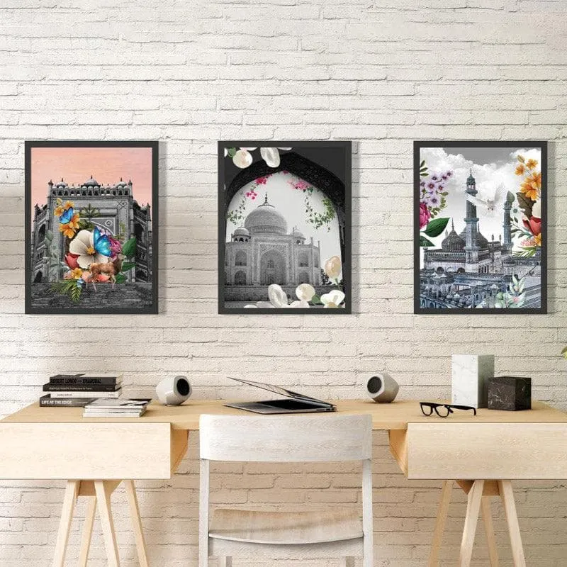 Indian Heritage Framed Paper Wall Painting - Set Of Three media 1