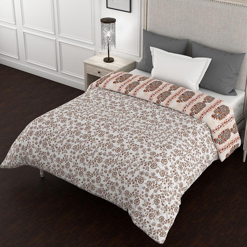 Chaya Reversible Ethnic Cotton Comforter (Beige) - 150 GSM media 5