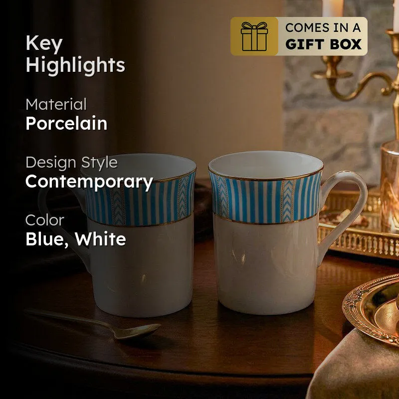 Stripe Classic 24k Gold Brushed Porcelain Coffee Mug (Blue/300 mL Each) - Set Of Six media 2
