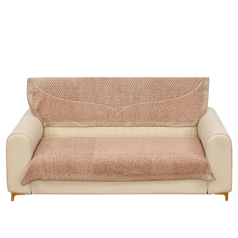 Petite Leaves Chenille Sofa Cover - Peach media 5