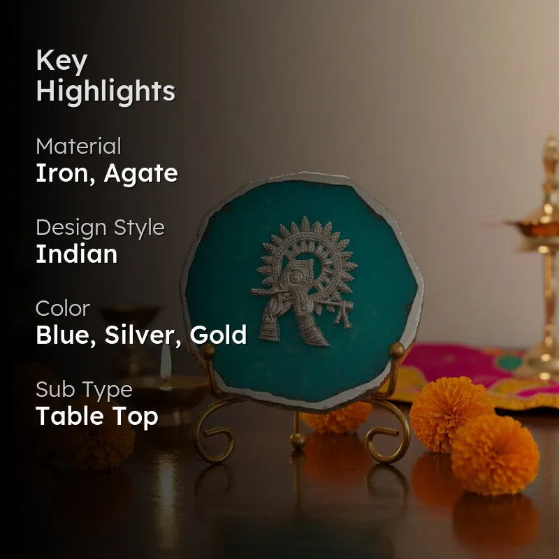 Divine Murli Aura Agate Showpiece With Stand - Blue & Gold media 2