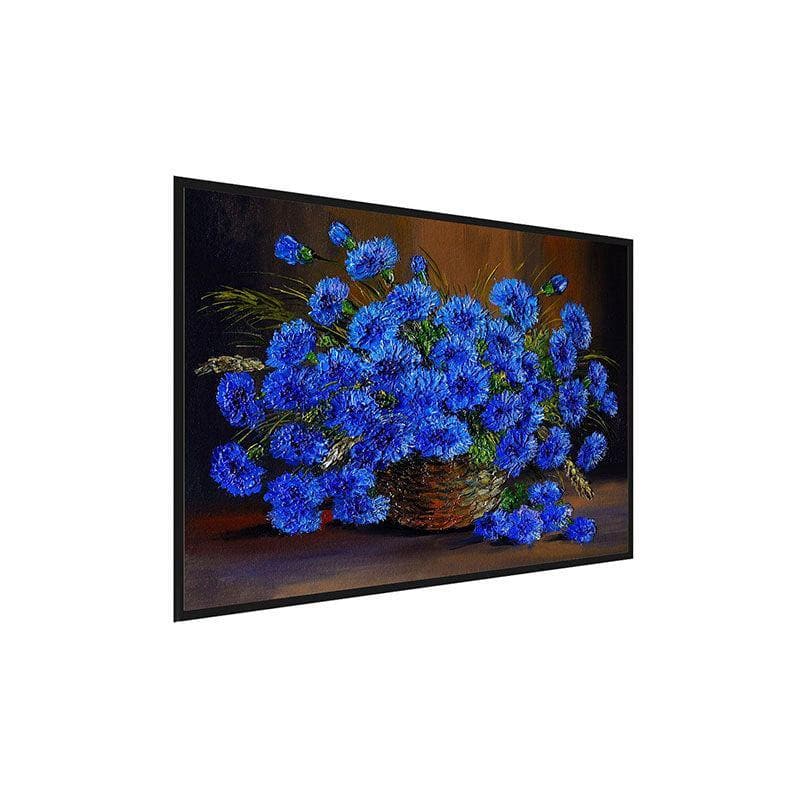 Blue Flowers In A Vase Canvas Wall Painting - Black Frame media 3