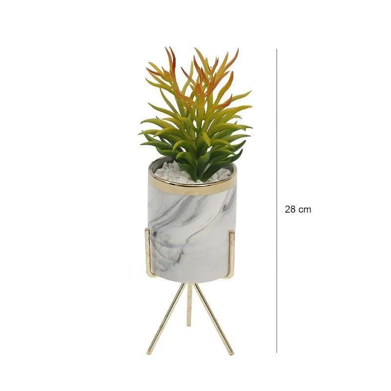 Faux Euphorbia In Marble Pot - 28 cms media 4