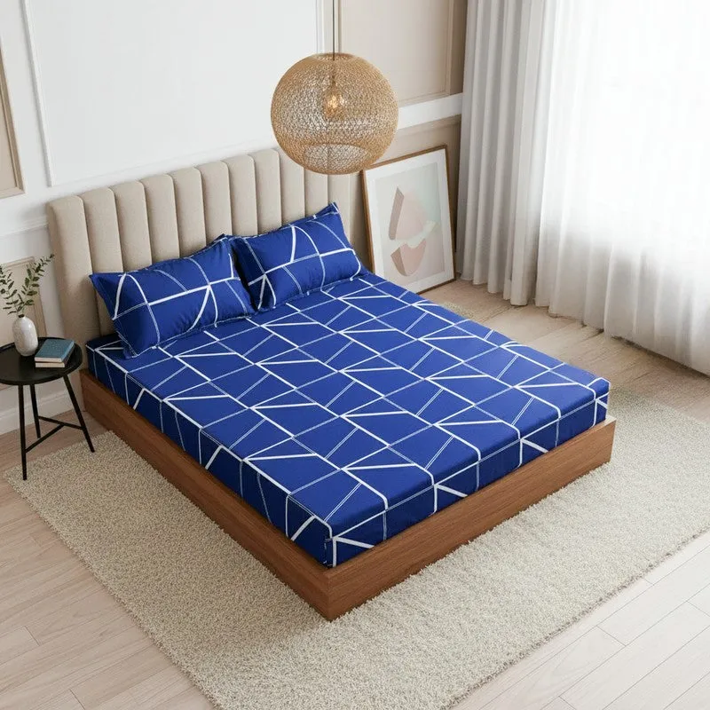 Manal Geomatric Neon Print Cotton Bedsheet s(Blue) - 144 TC media 1