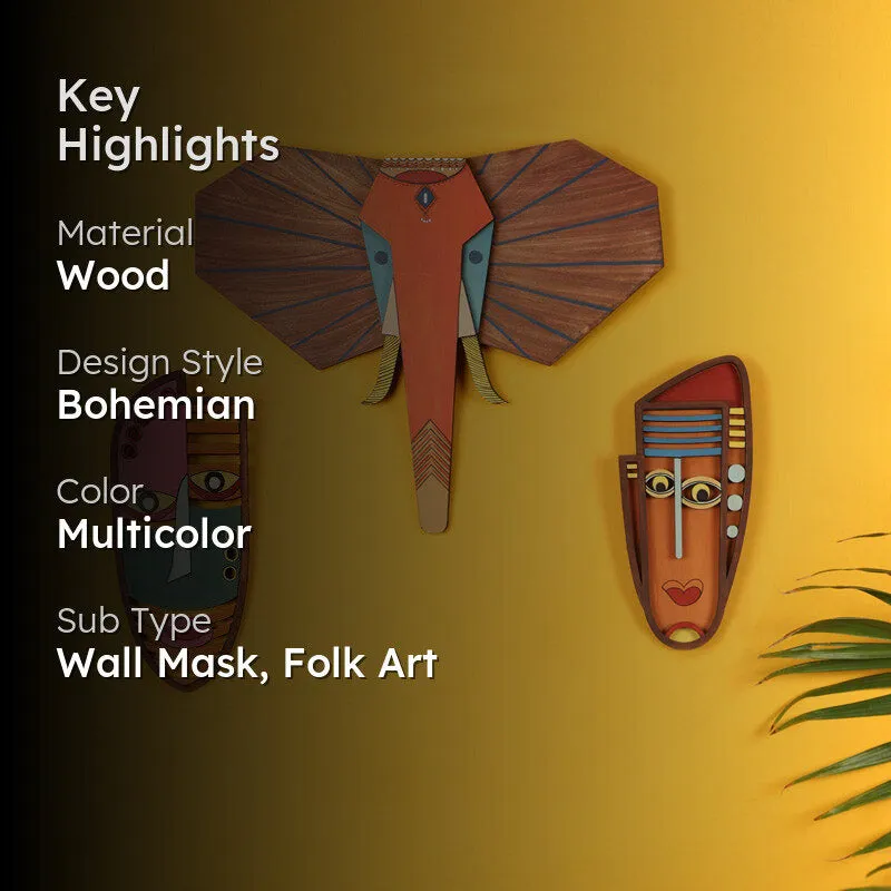 Jungle Gajraja Mask Wooden Wall Accent - Set of Three media 2