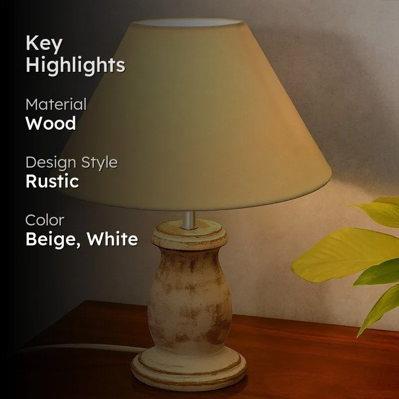 Elahim Rustic Wooden Table Lamp - Beige,White media 2