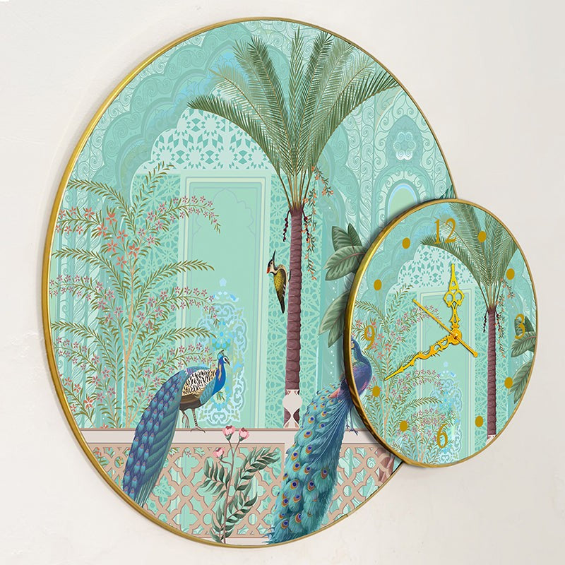 Peacock Rest Wall Art With Analog Clock media 5