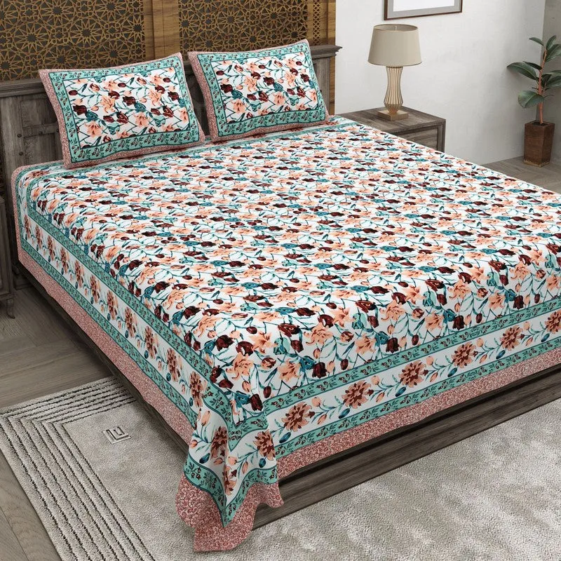 Rangon Cotton Bedsheet (Rust,Green) - 240 TC media 1