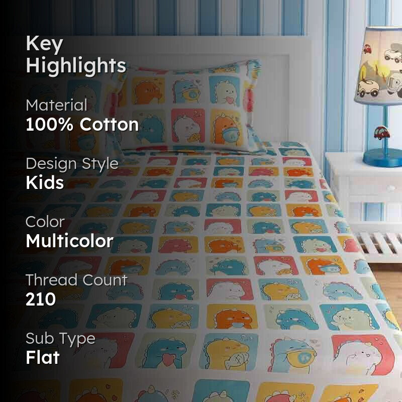 Dino Toddlers Cotton Bedsheet - 210 TC media 2