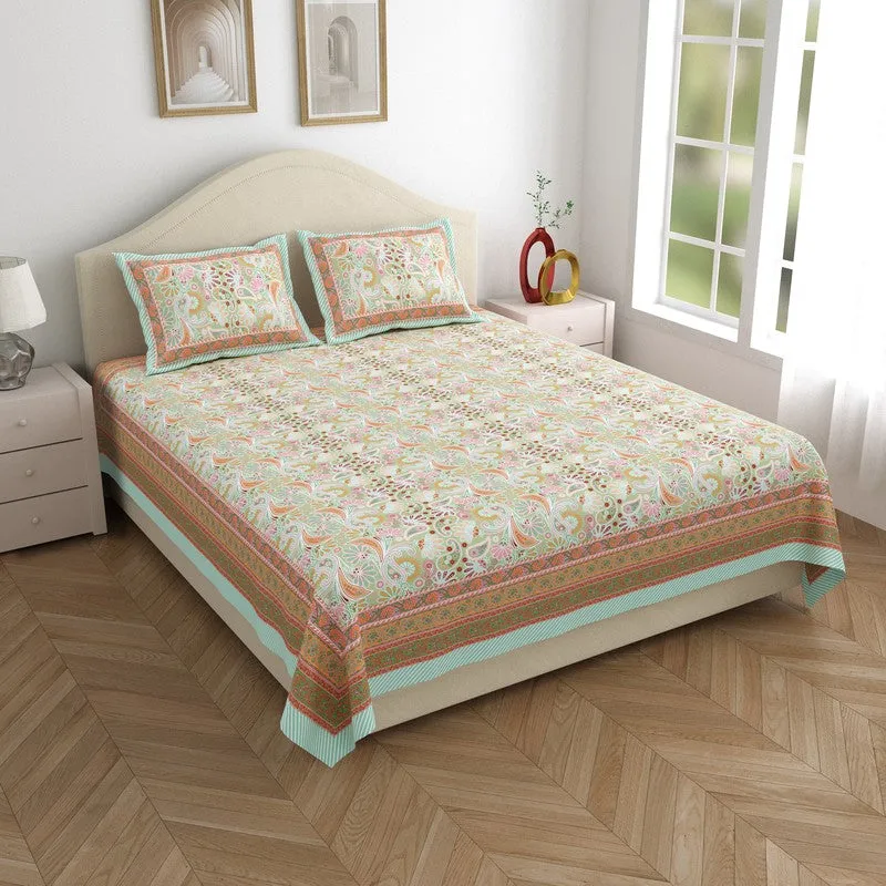 Royal Pattern Cotton Bedsheet (Green,Pink) - 120 TC media 1