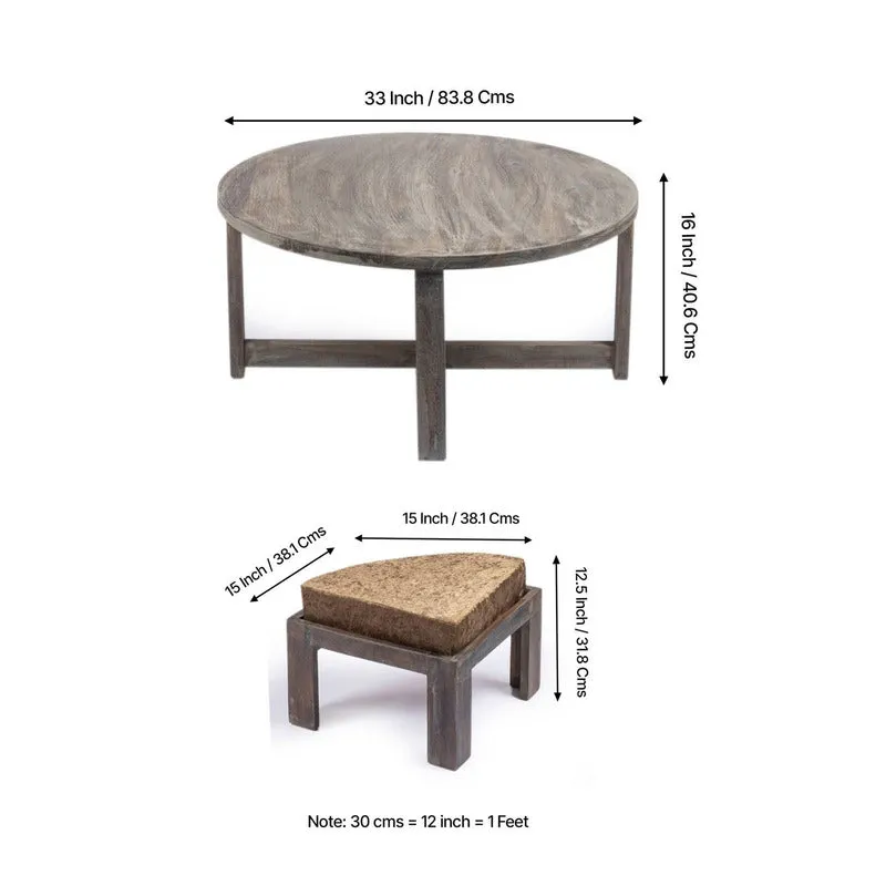 Jervon Sheesham Wooden Center Table with Stools and Cushions (Grey) - Nine Piece Set media 10