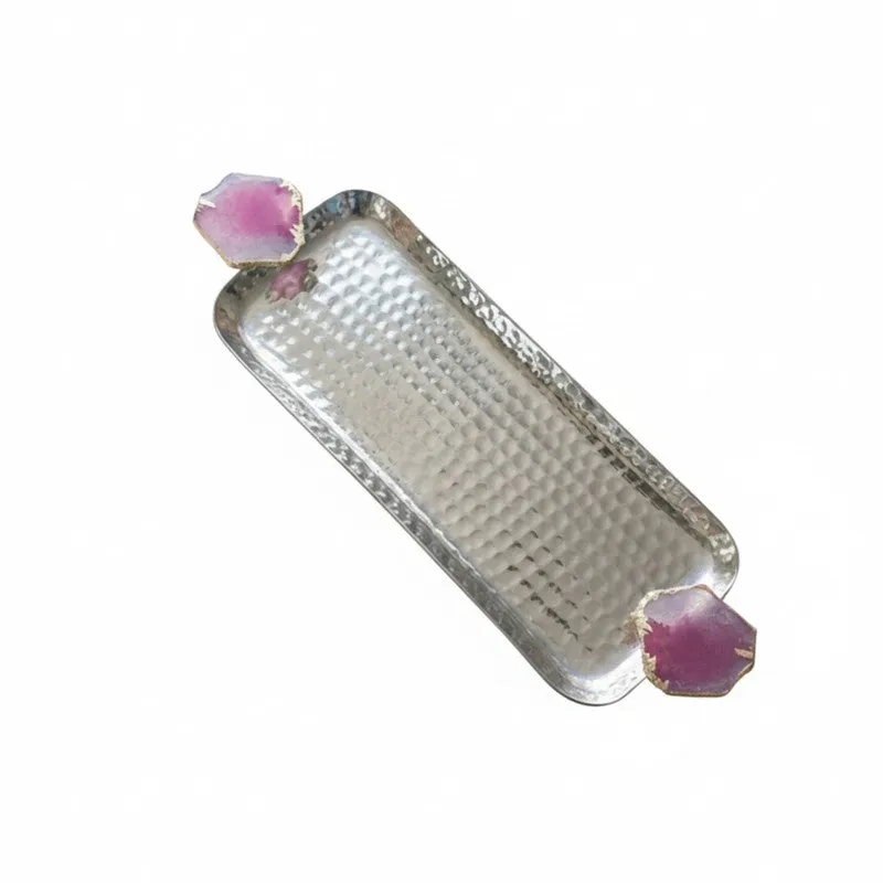 Aurora Edge Hammered (Metal,Agate) Rectangle Platter - Pink media 4