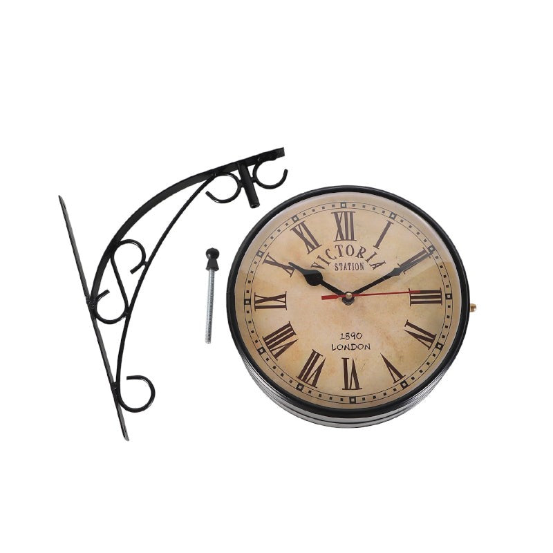 Dolva Double Sided Roman Numeral Station Clock - Black & Beige media 3