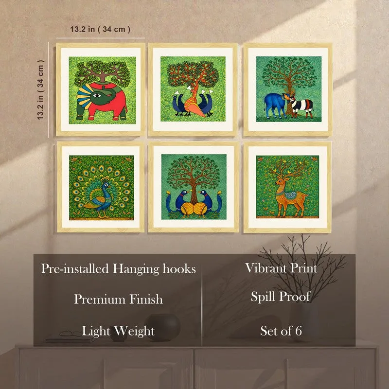 Forest Folk Paper Wall Painting With Frame - Set Of Six media 7